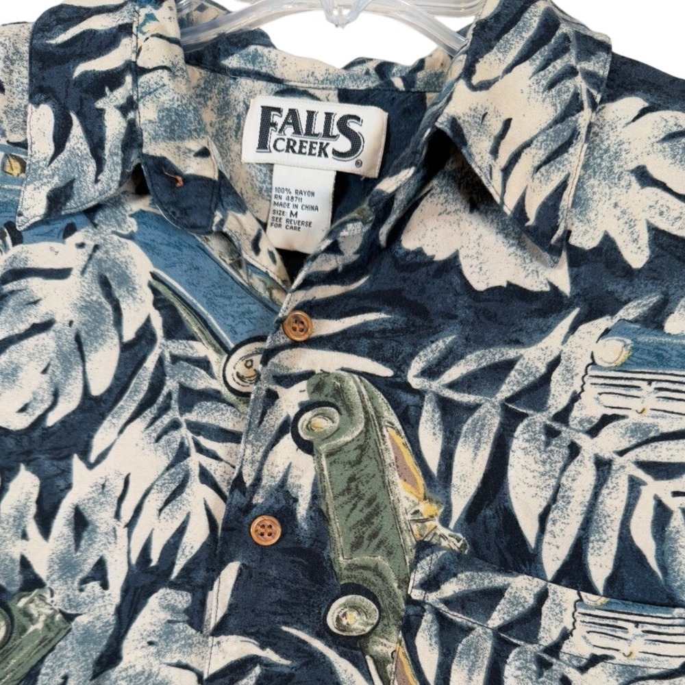 Falls Creek Hawaiian Shirt Cars‎ Tropical Rayon Short Sleeve Button Up Mens M